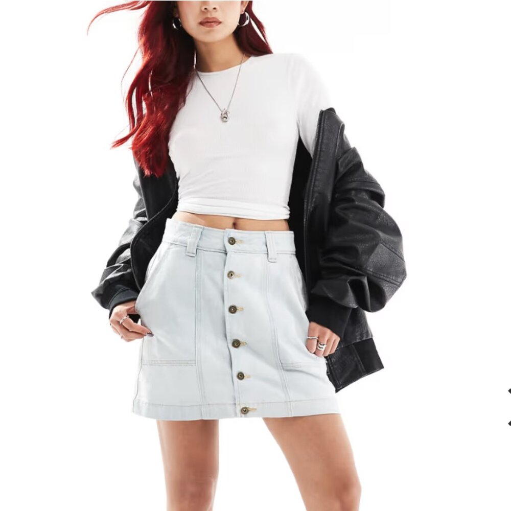 Dickies Madison Denim Mini Skirt NWT Size [Your Size] Light Blue Button-Up Utili